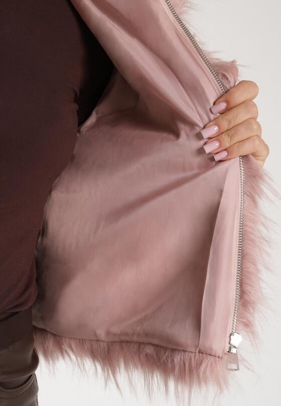 Różowa Kurtka Futerko na Suwak z Kapturem Zetale 5