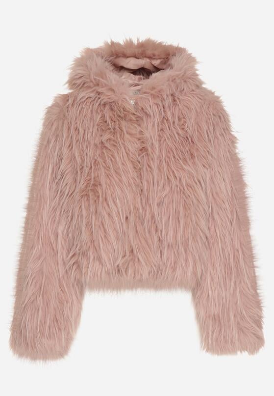 Różowa Kurtka Futerko na Suwak z Kapturem Zetale 6