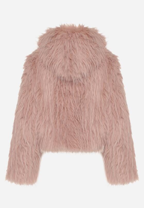 Różowa Kurtka Futerko na Suwak z Kapturem Zetale 7