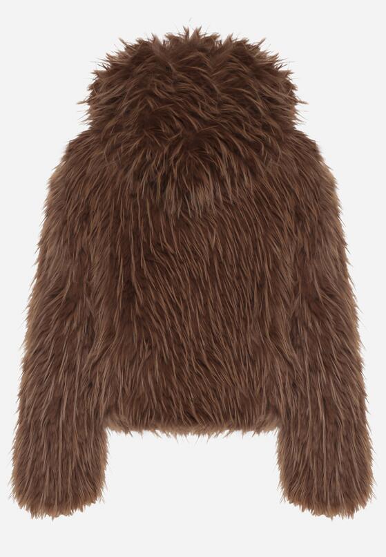 Brązowa Kurtka Futerko na Suwak z Kapturem Zetale 7