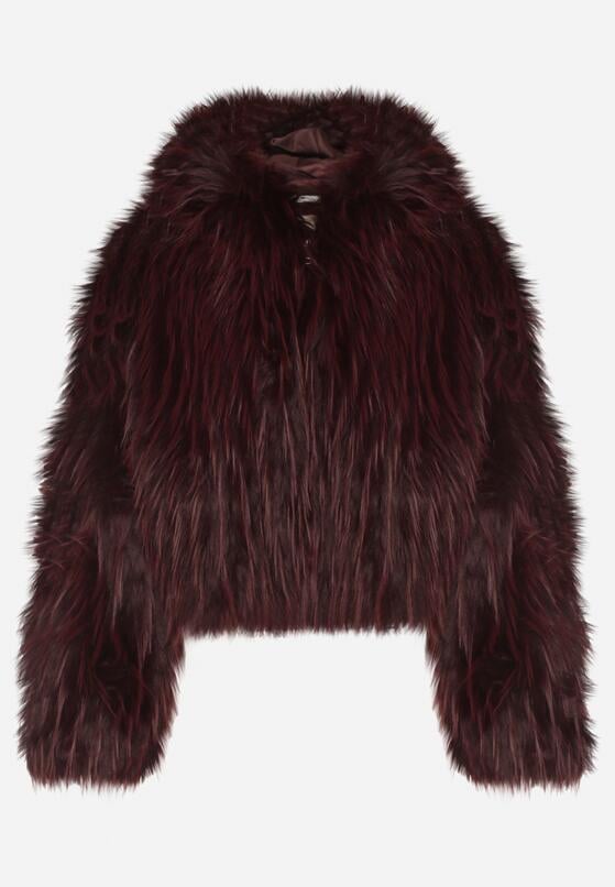 Bordowa Kurtka Futerko na Suwak z Kapturem Zetale 6