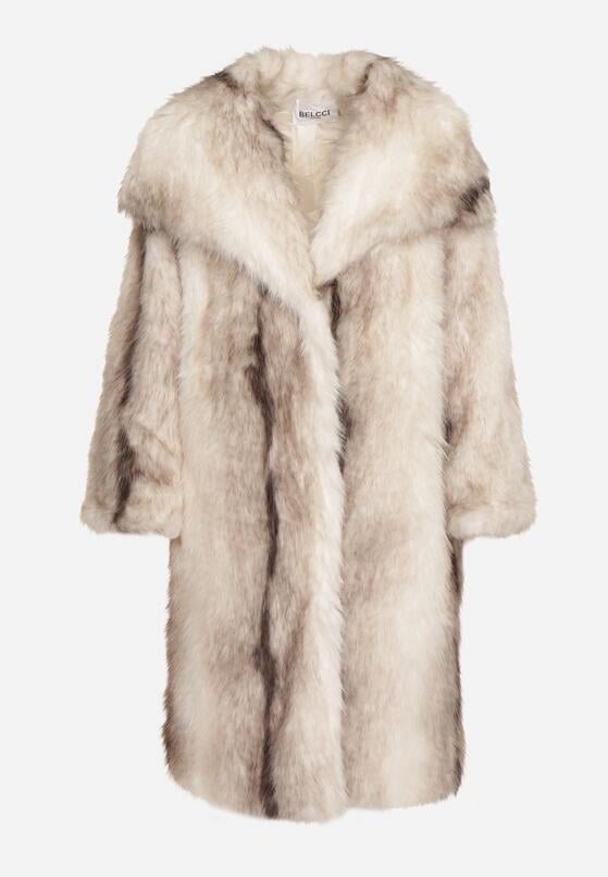 Biały Płaszcz Futro z Szerokim Kołnierzem i Kieszeniami Ezinda 6