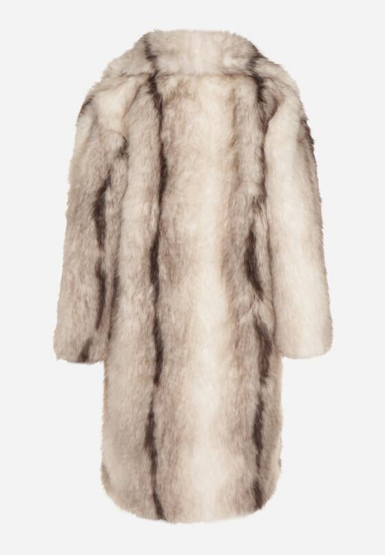 Biały Płaszcz Futro z Szerokim Kołnierzem i Kieszeniami Ezinda 7