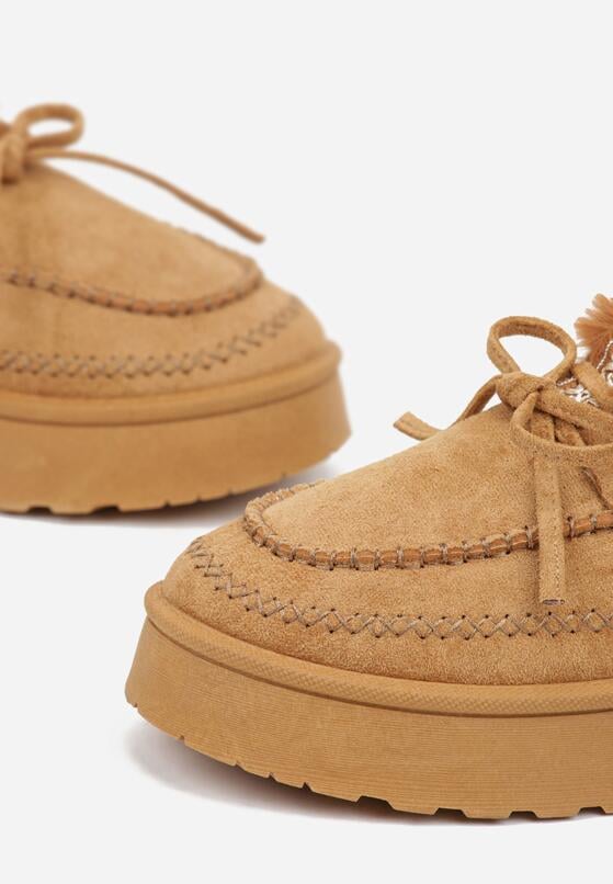 Brązowe Wsuwane Śniegowce w Rustykalnym Stylu z Kokardą i Futrem Tusora 6