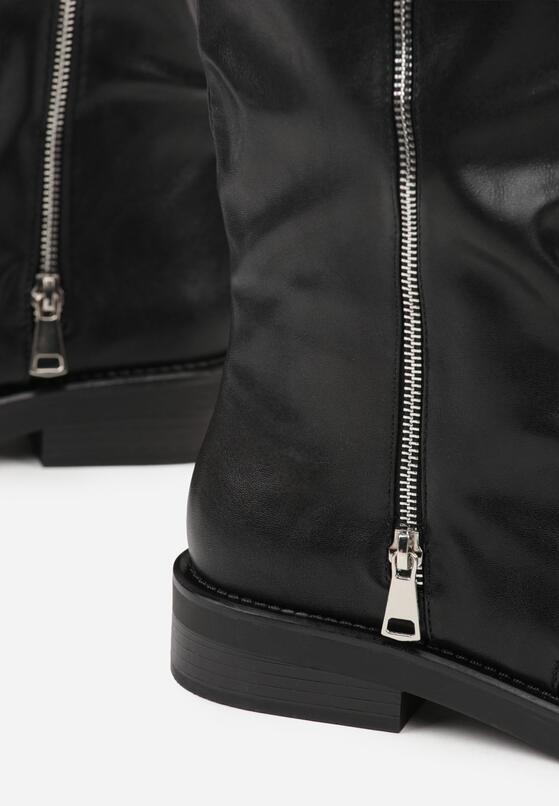 Czarne Kozaki Typu Bikery Ozdobione Suwakiem i Klamrą Linvera 6