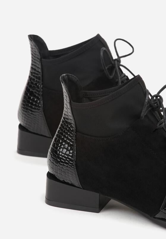 Czarne Botki Typu Trzewiki z Lakierowanymi Wstawkami z Tłoczeniem Krokodyla Zetilla 6