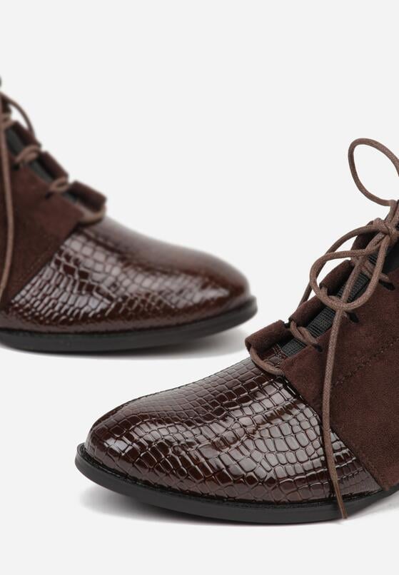 Brązowe Botki Typu Trzewiki z Lakierowanymi Wstawkami z Tłoczeniem Krokodyla Zetilla 6