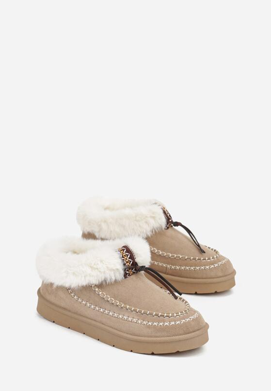 Ciemnobeżowe Śniegowce na Grubej Podeszwie z Futerkiem i Przeszciami Linafra 5