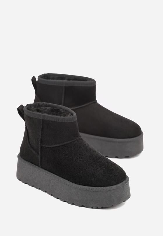 Czarne Wsuwane Śniegowce z Imitacji Zamszu na Platformie Tusanala 2