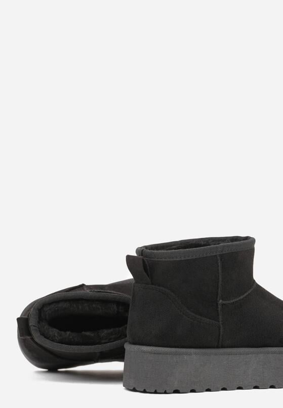 Czarne Wsuwane Śniegowce z Imitacji Zamszu na Platformie Tusanala 4