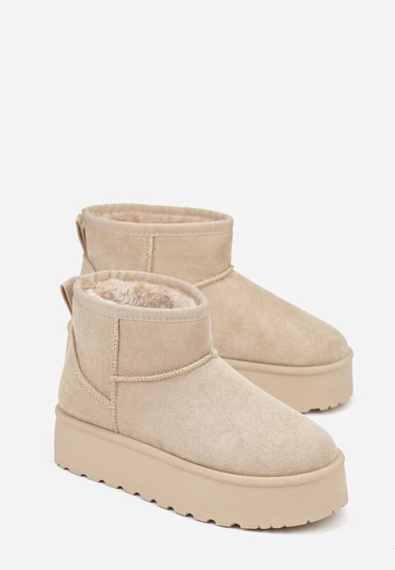 Beżowe Wsuwane Śniegowce z Imitacji Zamszu na Platformie Tusanala 2