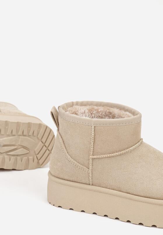 Beżowe Wsuwane Śniegowce z Imitacji Zamszu na Platformie Tusanala 3