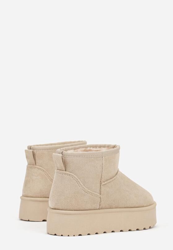 Beżowe Wsuwane Śniegowce z Imitacji Zamszu na Platformie Tusanala 4