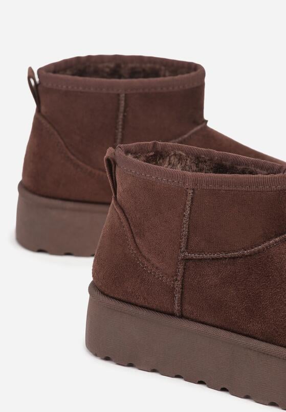 Brązowe Wsuwane Śniegowce z Imitacji Zamszu na Platformie Tusanala 3