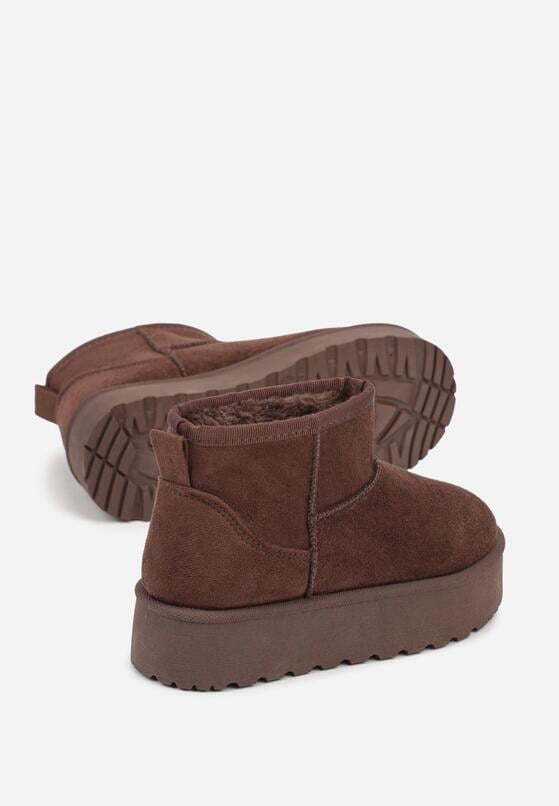 Brązowe Wsuwane Śniegowce z Imitacji Zamszu na Platformie Tusanala 4