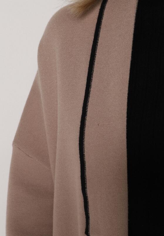 Beżowy Długi Niezapinany Kardigan Ozdobiony Lamówką Veritusa 5