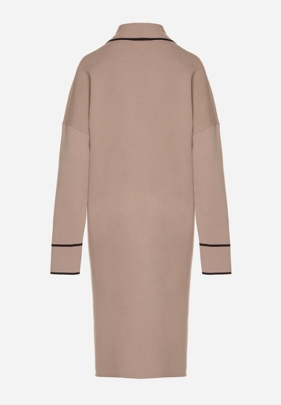 Beżowy Długi Niezapinany Kardigan Ozdobiony Lamówką Veritusa 7