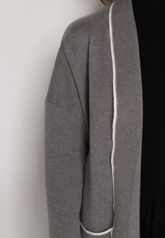 Szary Długi Niezapinany Kardigan Ozdobiony Lamówką Veritusa 5