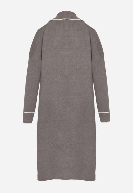 Szary Długi Niezapinany Kardigan Ozdobiony Lamówką Veritusa 7