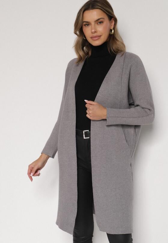 Szary Klasyczny Niezapinany Kardigan Elitusa 2