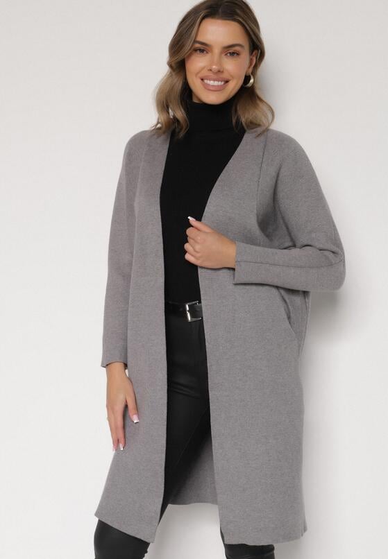 Szary Klasyczny Niezapinany Kardigan Elitusa 4