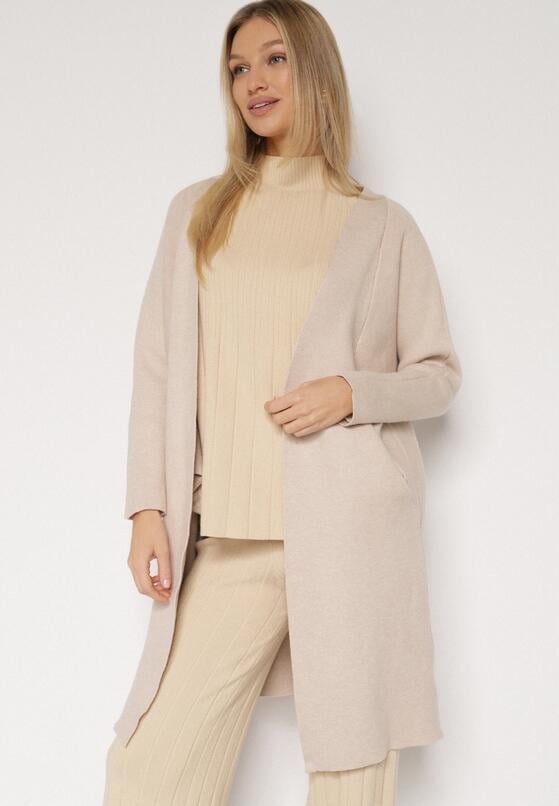 Beżowy Klasyczny Niezapinany Kardigan Elitusa 4