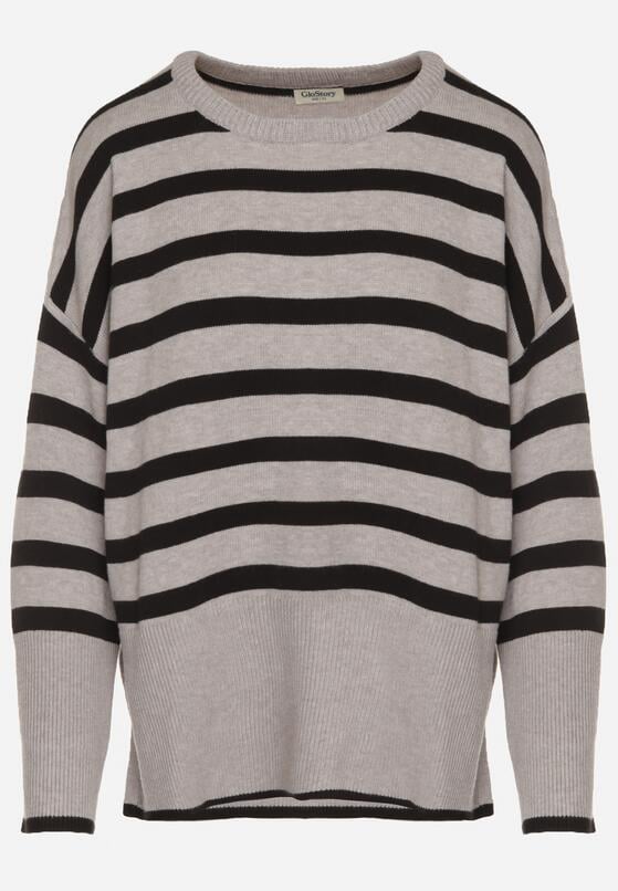 Czarno-Szary Sweter o Kroju Oversize z Motywem Pasków Irtusa 6