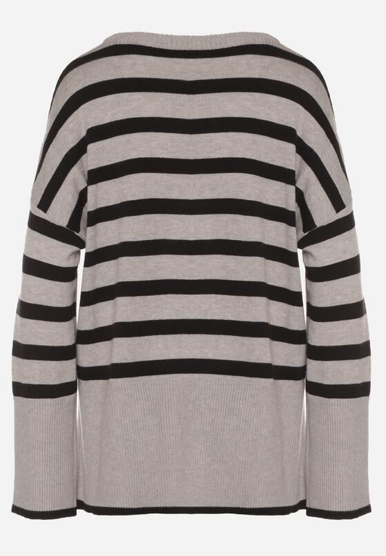 Czarno-Szary Sweter o Kroju Oversize z Motywem Pasków Irtusa 7