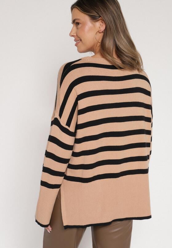 Czarny Sweter o Kroju Oversize z Motywem Pasków Irtusa 3