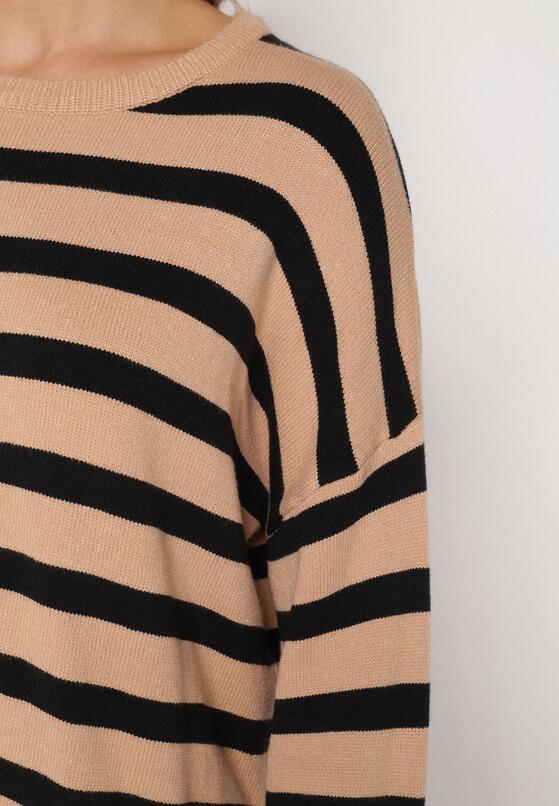 Czarny Sweter o Kroju Oversize z Motywem Pasków Irtusa 5