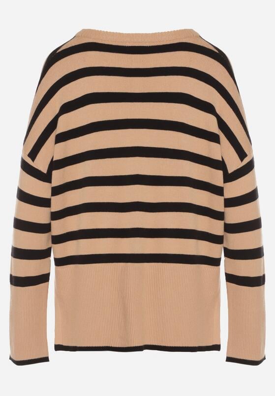 Czarny Sweter o Kroju Oversize z Motywem Pasków Irtusa 7