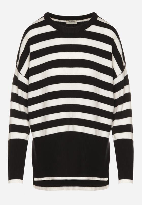 Biało-Czarny Sweter o Kroju Oversize z Motywem Pasków Irtusa 6