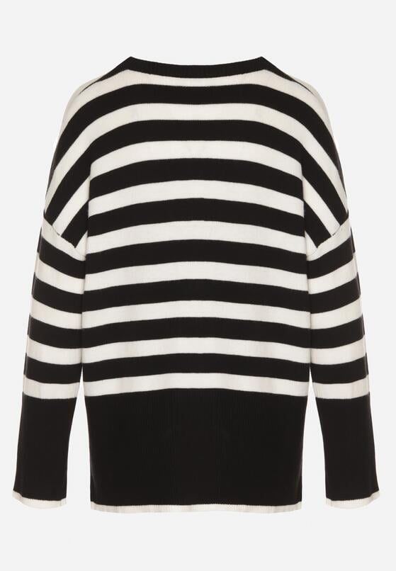 Biało-Czarny Sweter o Kroju Oversize z Motywem Pasków Irtusa 7
