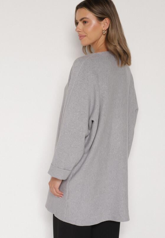Szara Sweterkowa Sukienka o Kroju Oversize z Cyrkoniami Tusalia 3