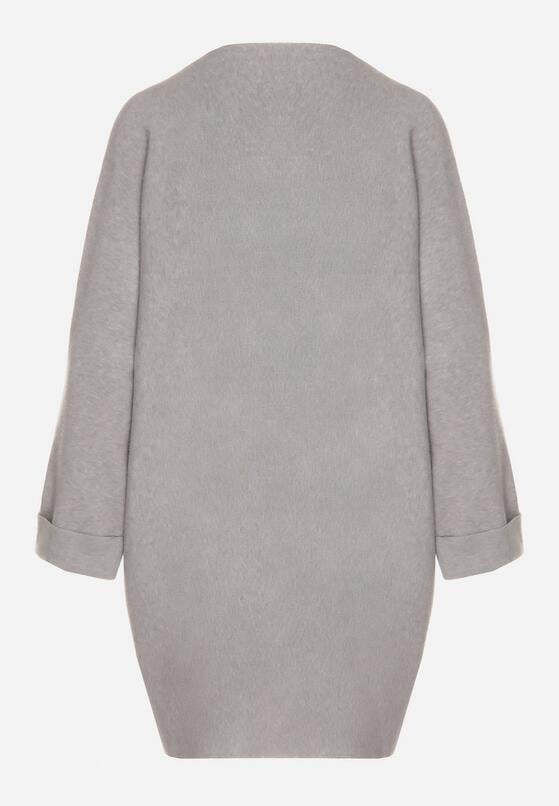 Szara Sweterkowa Sukienka o Kroju Oversize z Cyrkoniami Tusalia 7