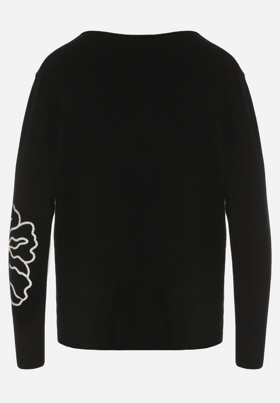 Czarny Sweter Ozdobiony Haftowanymi Kwiatami Halatusea 7