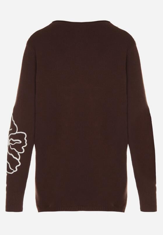 Brązowy Sweter Ozdobiony Haftowanymi Kwiatami Halatusea 7