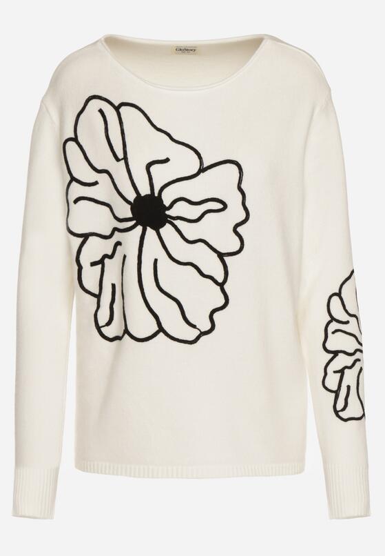 Biały Sweter Ozdobiony Haftowanymi Kwiatami Halatusea 6