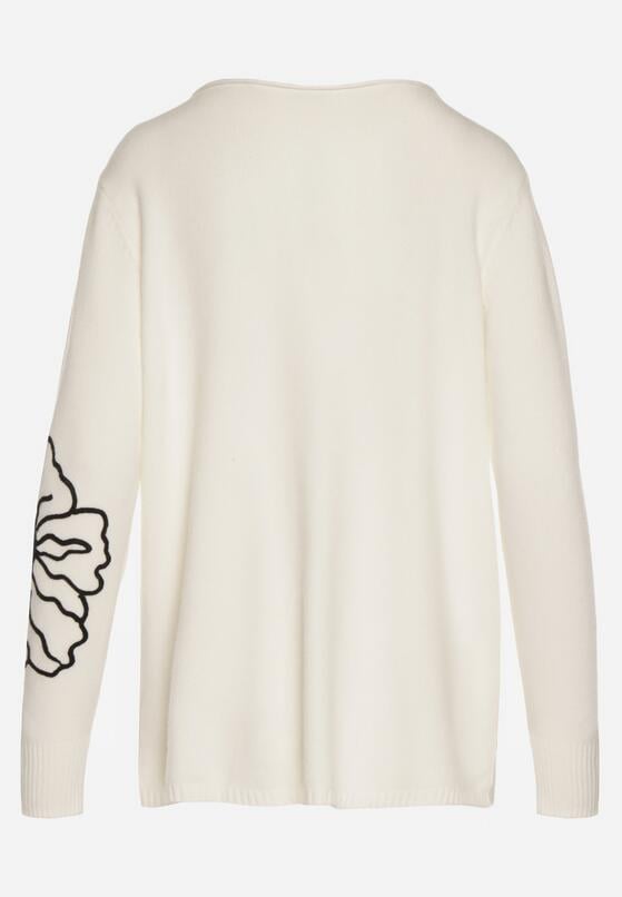 Biały Sweter Ozdobiony Haftowanymi Kwiatami Halatusea 7