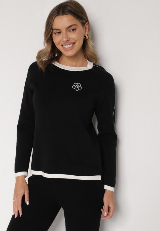 Czarny Sweter Ozdobiony Paskami i Aplikacją Tusanne 1