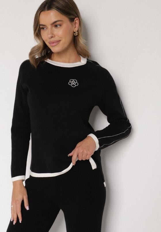 Czarny Sweter Ozdobiony Paskami i Aplikacją Tusanne 2