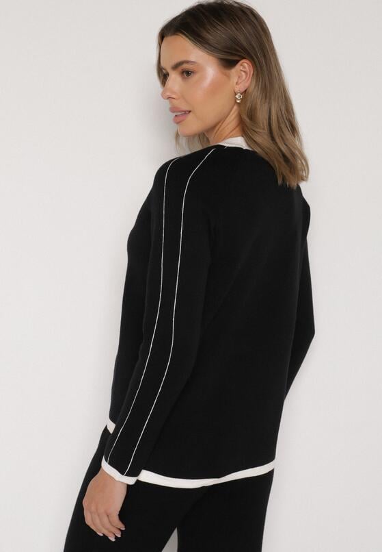 Czarny Sweter Ozdobiony Paskami i Aplikacją Tusanne 3