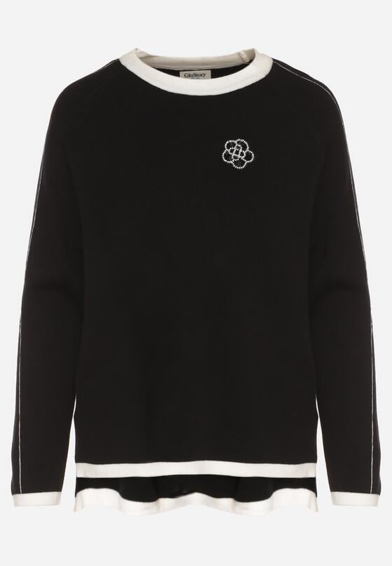 Czarny Sweter Ozdobiony Paskami i Aplikacją Tusanne 6