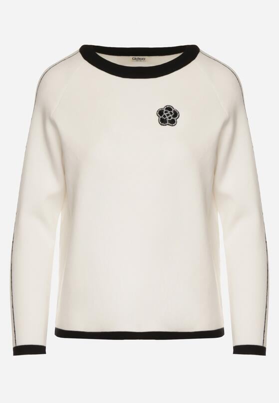 Biały Sweter Ozdobiony Paskami i Aplikacją Tusanne 6