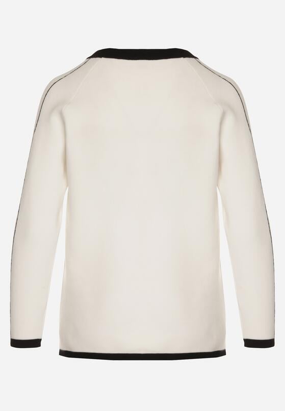 Biały Sweter Ozdobiony Paskami i Aplikacją Tusanne 7