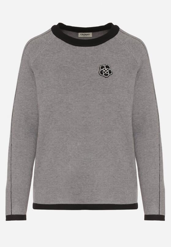 Szary Sweter Ozdobiony Paskami i Aplikacją Tusanne 6