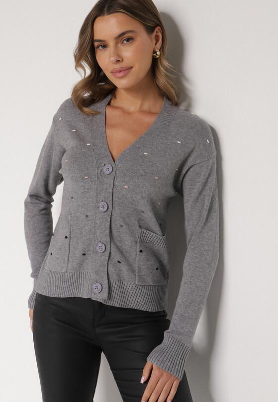 Szary Rozpinany Kardigan w Kropki Tusvanea 4