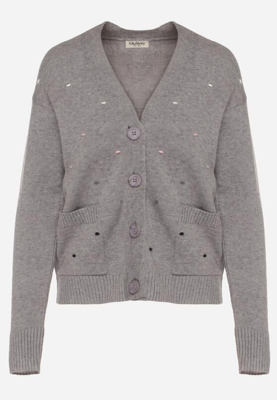 Szary Rozpinany Kardigan w Kropki Tusvanea 6