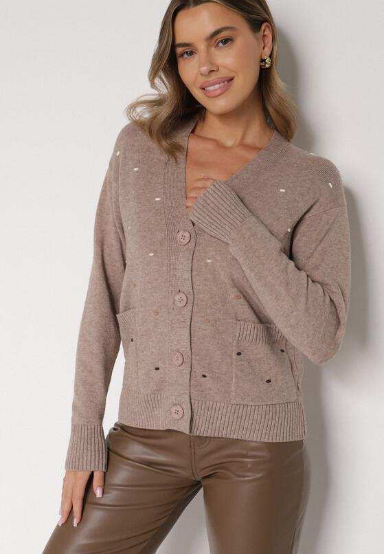 Beżowy Rozpinany Kardigan w Kropki Tusvanea 2