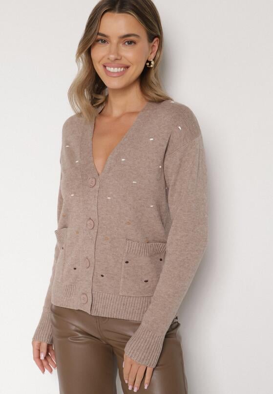 Beżowy Rozpinany Kardigan w Kropki Tusvanea 4